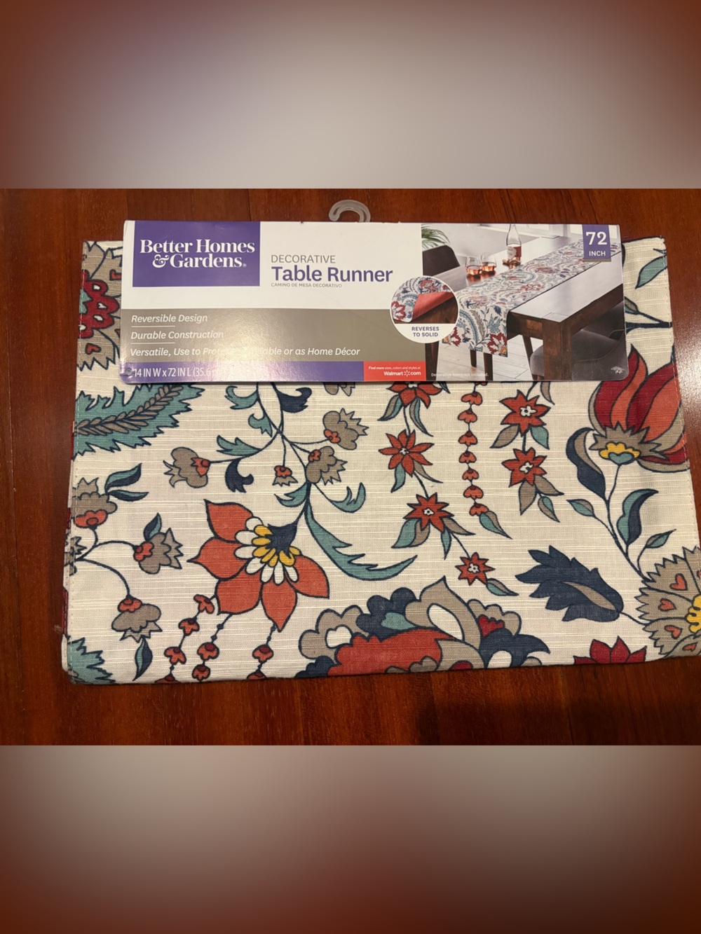 Better Homes And Gardens Cream Table Runner with Red, Blue & Yellow Floral Print